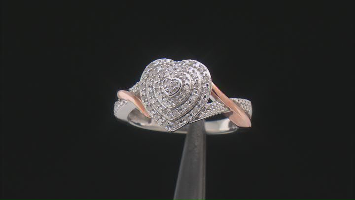 White Diamond Rhodium And 14k Rose Gold Over Sterling Silver Heart Ring 0.15ctw Video Thumbnail