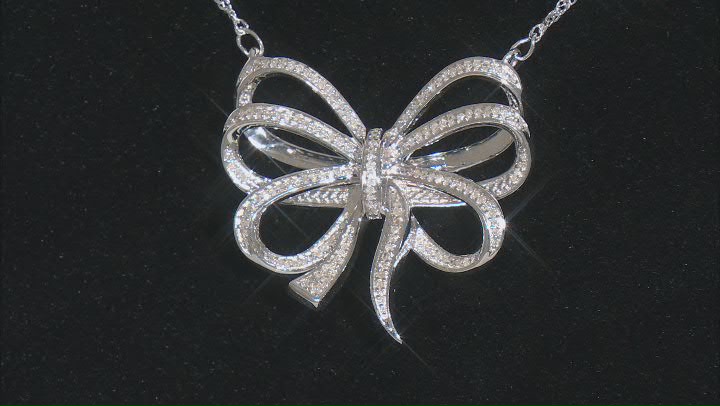White Diamond Rhodium Over Sterling Silver Bow Necklace 0.55ctw Video Thumbnail