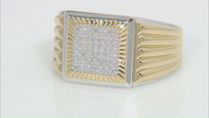 White Diamond Rhodium & 14k Yellow Gold Over Sterling Silver Mens Cluster Ring 0.10ctw Video Thumbnail