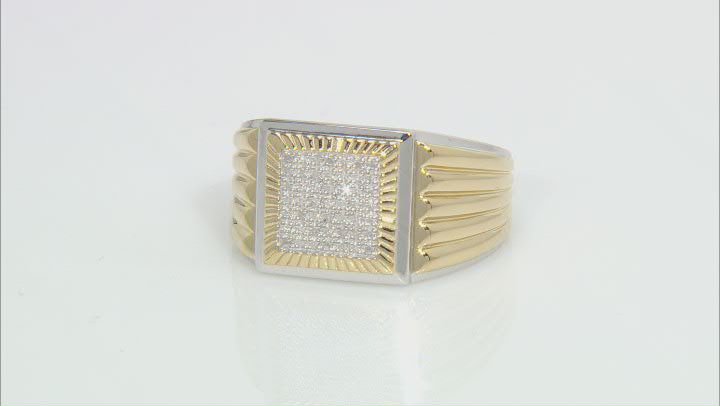 White Diamond Rhodium & 14k Yellow Gold Over Sterling Silver Mens Cluster Ring 0.10ctw Video Thumbnail