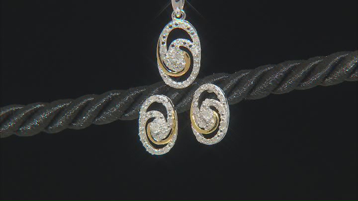 White Diamond Rhodium And 14k Yellow Gold Over Sterling Silver Earrings And Pendant Set 0.15ctw Video Thumbnail