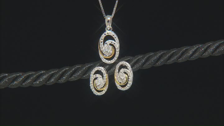White Diamond Rhodium And 14k Yellow Gold Over Sterling Silver Earrings And Pendant Set 0.15ctw Video Thumbnail