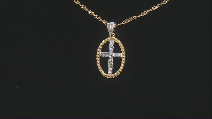 White Diamond Accent 18k Yellow Gold Over Sterling Silver Cross Pendant With 18" Singapore Chain Video Thumbnail