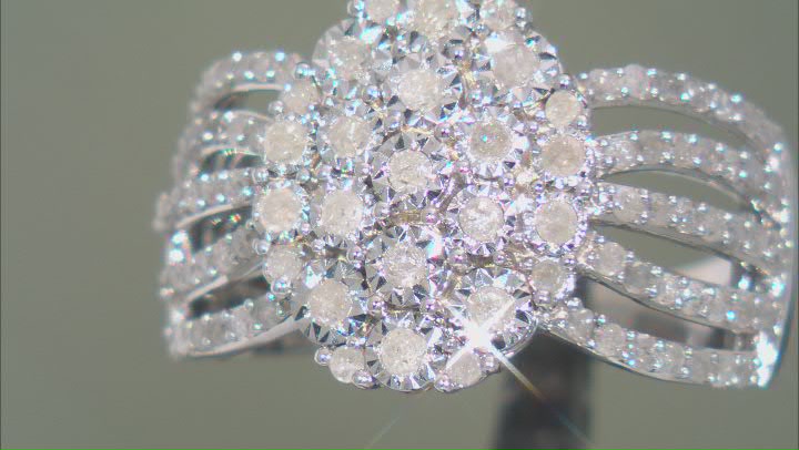 White Diamond Rhodium Over Sterling Silver Cluster Ring 1.00ctw Video Thumbnail