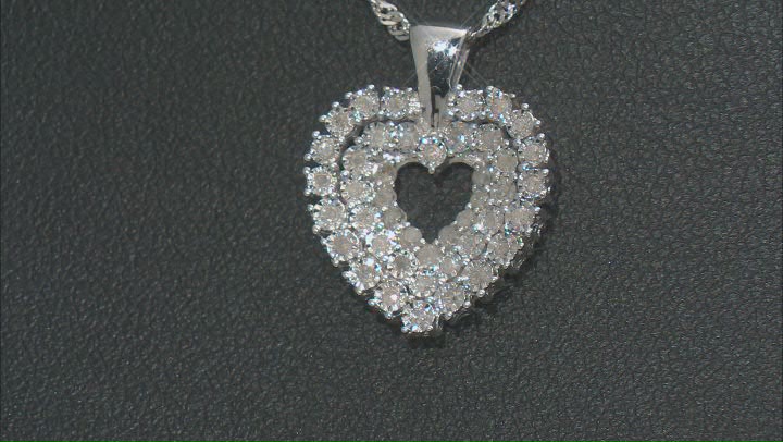 White Diamond Rhodium Over Sterling Silver Heart Pendant With 18" Singapore Chain 0.25ctw Video Thumbnail