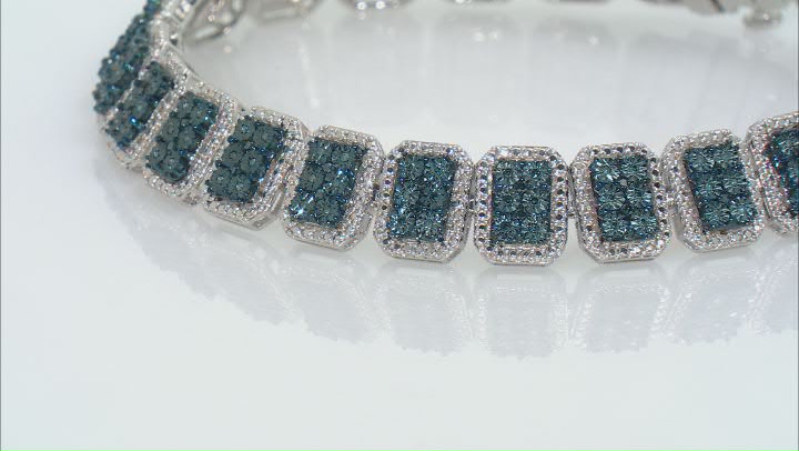 Blue Diamond Rhodium Over Sterling Silver Tennis Bracelet 0.50ctw Video Thumbnail