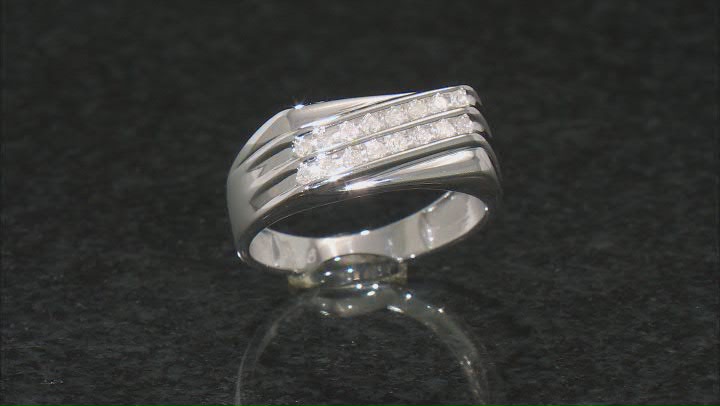 White Diamond Rhodium Over Sterling Silver Men's Ring 0.20ctw Video Thumbnail