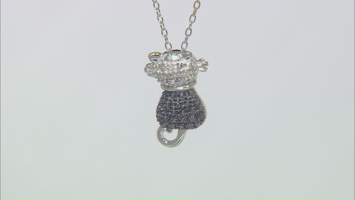 White Diamond Accent Rhodium Over Sterling Silver Cat Pendant With 18" Cable Chain Video Thumbnail