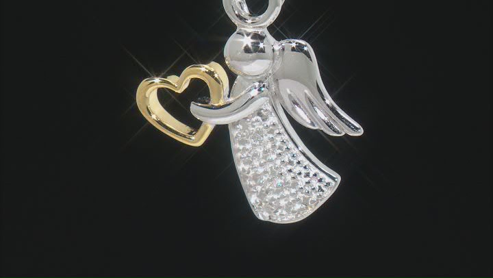 White Diamond Accent Rhodium Over Sterling Silver Two-Tone Angel Pendant With 18" Cable Chain Video Thumbnail