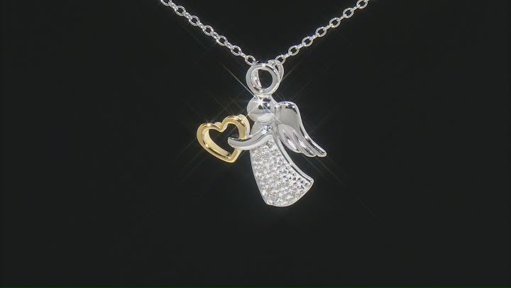 White Diamond Accent Rhodium Over Sterling Silver Two-Tone Angel Pendant With 18" Cable Chain Video Thumbnail