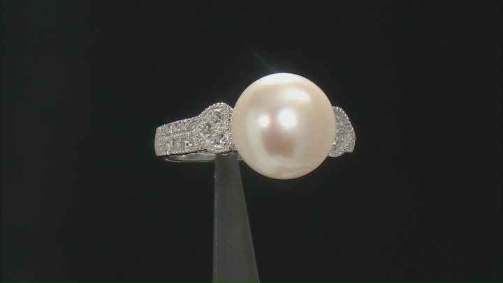 11-12mm Cultured Freshwater Grande Pearl And White Topaz Sterling Silver Heart Design Ring Video Thumbnail