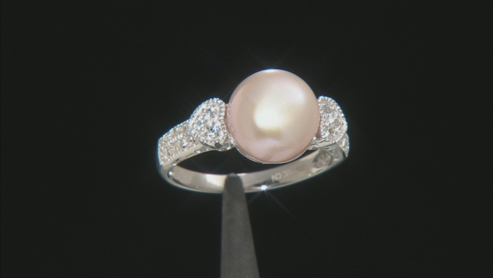 Pink Cultured Freshwater Pearl And White Topaz Sterling Silver Ring Video Thumbnail