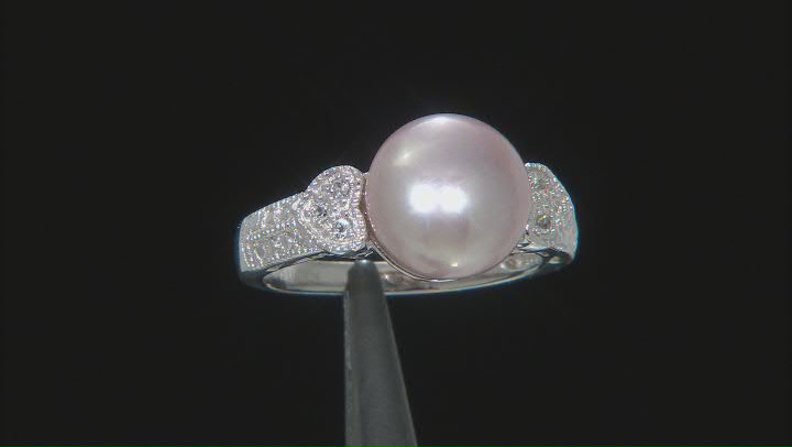 Pink Cultured Freshwater Pearl And White Topaz Sterling Silver Ring Video Thumbnail
