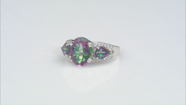 Mystic Fire® Green Topaz Rhodium Over Sterling Silver Ring 5.46ctw Video Thumbnail