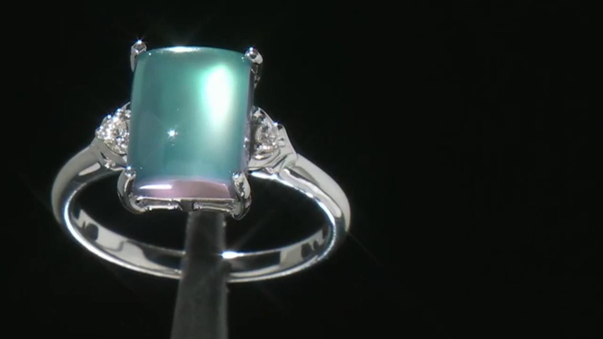 Aurora Moonstone Rhodium Over Sterling Silver Ring 0.05ctw Video Thumbnail