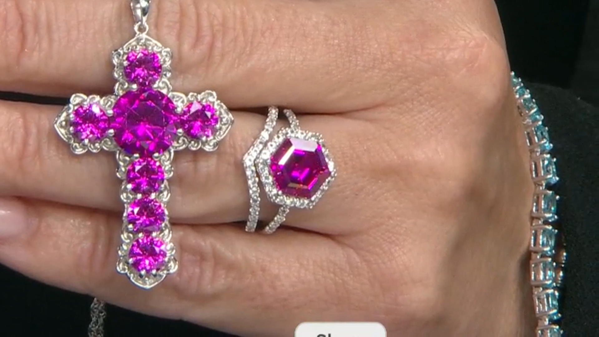 Pink Lab Created Sapphire Rhodium Over Sterling Silver Cross Pendant With Chain 10.47ctw Video Thumbnail