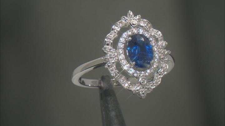 Blue Kyanite And White Zircon Rhodium Over Sterling Silver Ring 0.98ctw Video Thumbnail