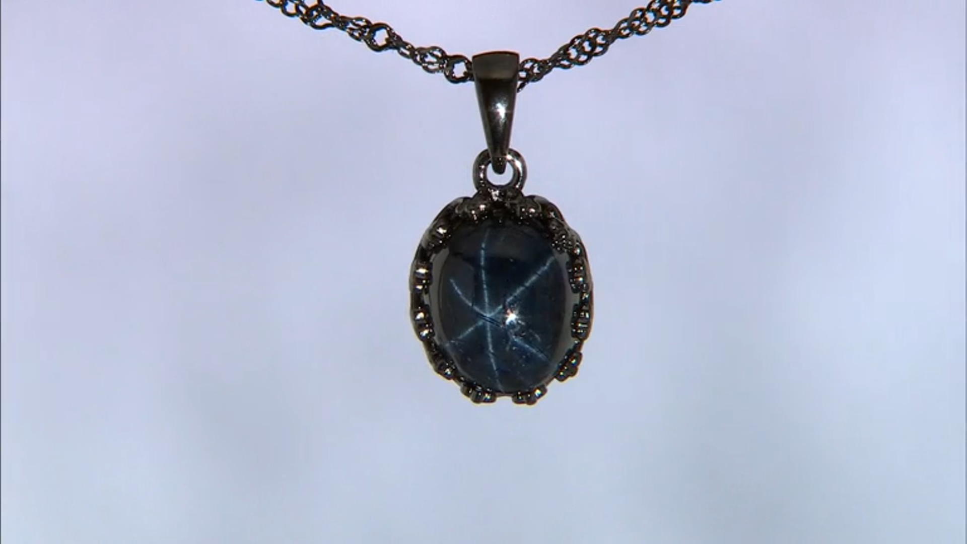 Blue Star Sapphire Black Rhodium Over Sterling Silver Solitaire Pendant With Chain 4.80ct Video Thumbnail