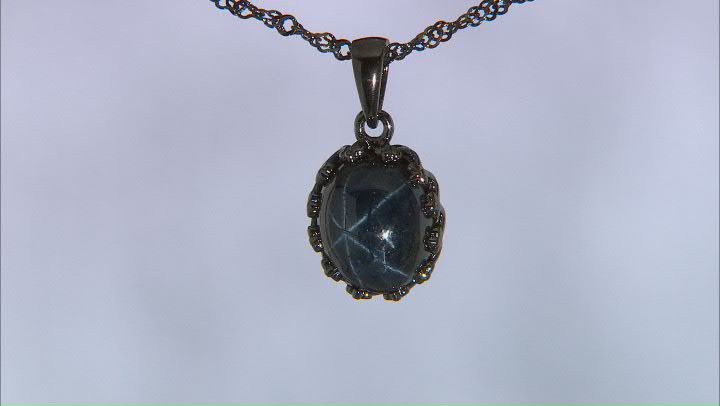 Blue Star Sapphire Black Rhodium Over Sterling Silver Solitaire Pendant With Chain 4.80ct Video Thumbnail