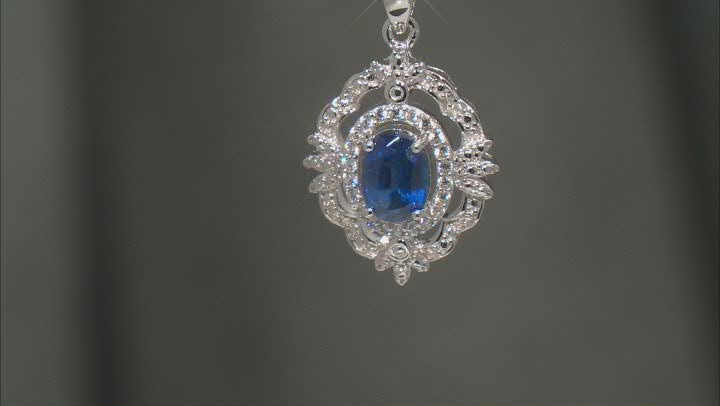 Blue Kyanite Rhodium Over Sterling Silver Pendant With Chain 0.98ctw Video Thumbnail