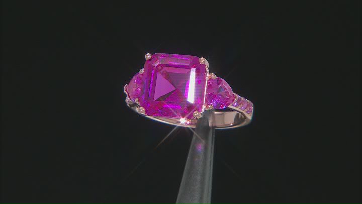 Pink Lab Created Sapphire 18k Rose Gold Over Sterling Silver Rose Gold Ring 6.16ctw Video Thumbnail