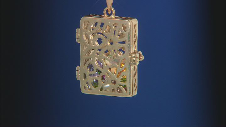 Multicolor Mixed Gemstones 18k Yellow Gold Over Silver Prayer Box Pendant With Chain 2.00ctw Video Thumbnail