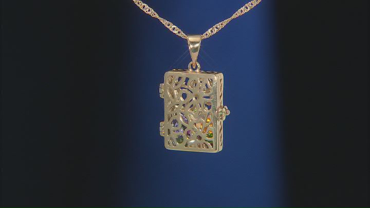 Multicolor Mixed Gemstones 18k Yellow Gold Over Silver Prayer Box Pendant With Chain 2.00ctw Video Thumbnail