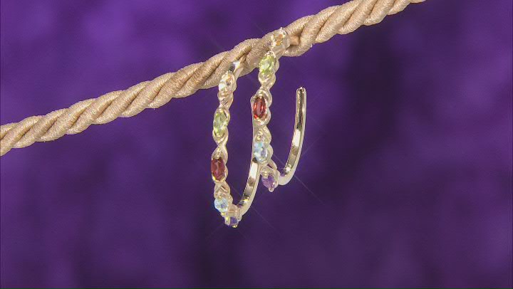Multi Color Multi Gemstone 18k Yellow Gold Over Sterling Silver Hoop Earrings 1.42ctw Video Thumbnail