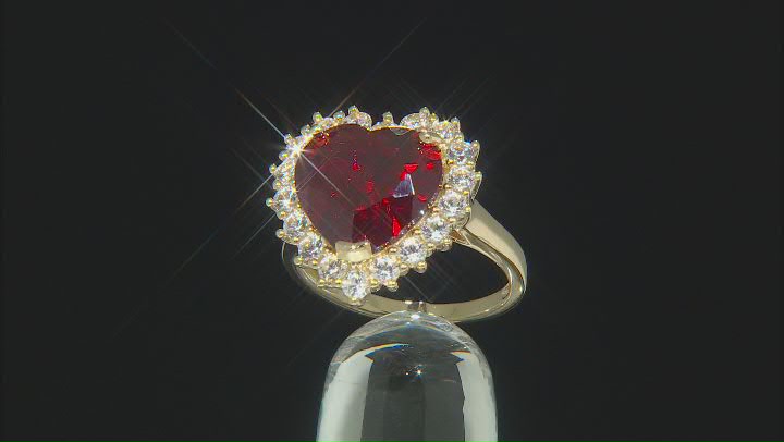 Lab Created Ruby 18k Yellow Gold Over Sterling Silver Heart Ring 8.13ctw Video Thumbnail
