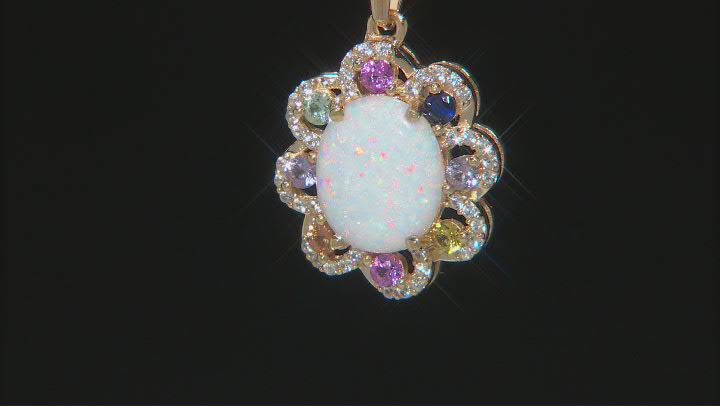 Multi Color Lab Created Opal 18k Yellow Gold Over Sterling Silver Pendant With Chain 0.80ctw Video Thumbnail