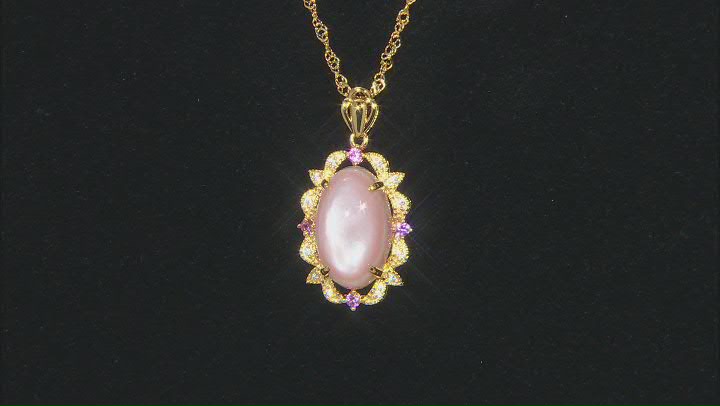 Pink Mother-Of-Pearl 18k Yellow Gold Over Sterling Silver Pendant With Chain 0.24ctw Video Thumbnail