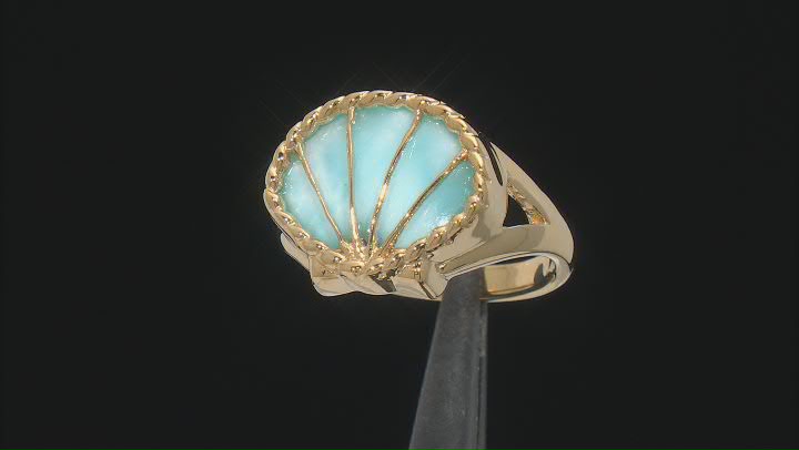Blue Larimar 18k Yellow Gold Over Sterling Silver Solitaire Sea Shell Ring Video Thumbnail
