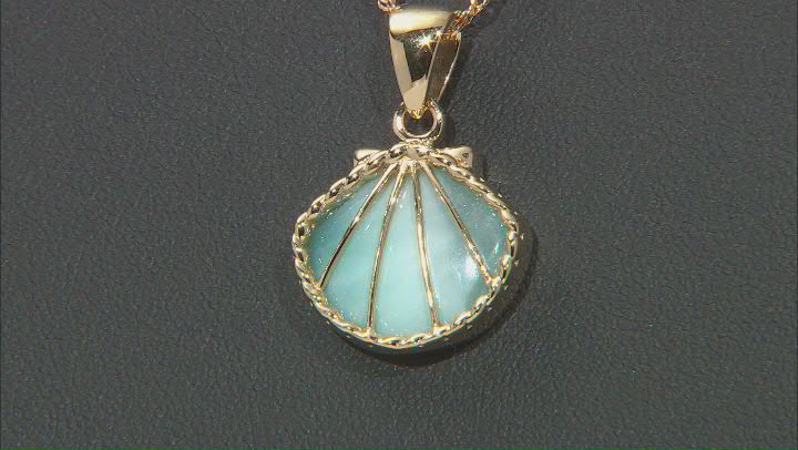 Larimar 18k Yellow Gold Over Sterling Silver Seashell Pendant With Chain Video Thumbnail