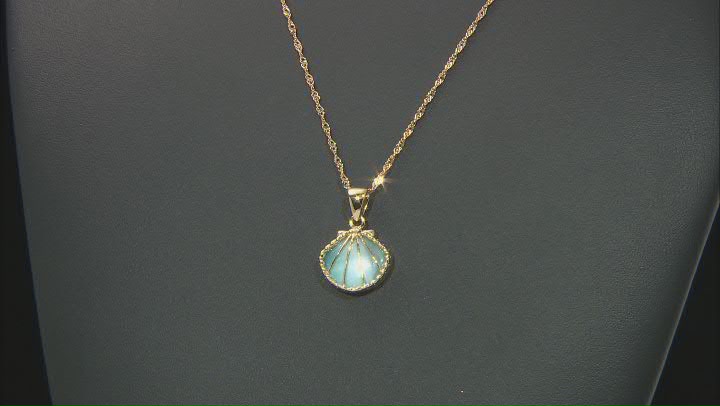 Larimar 18k Yellow Gold Over Sterling Silver Seashell Pendant With Chain Video Thumbnail