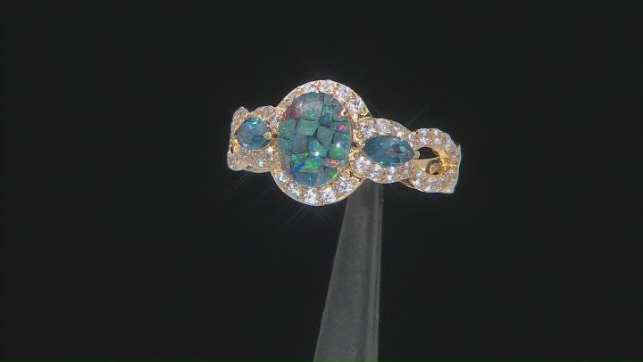 Multi-Color Mosaic Opal Triplet 18k Yellow Gold Over Sterling Silver Ring 1.09ctw Video Thumbnail