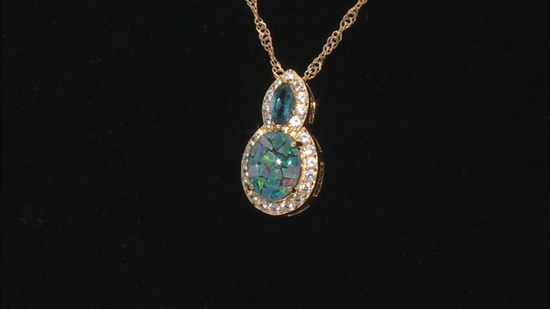Mosaic Opal Triplet 18k Yellow Gold Over Sterling Silver Pendant With Chain 0.65ctw Video Thumbnail