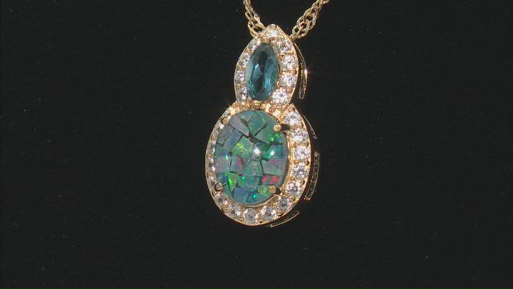 Mosaic Opal Triplet 18k Yellow Gold Over Sterling Silver Pendant With Chain 0.65ctw Video Thumbnail