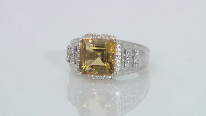 Yellow Citrine Rhodium Over Sterling Silver Men's Ring 4.50ctw Video Thumbnail
