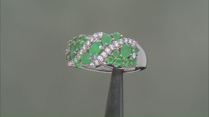 Green Sakota Emerald Rhodium Over Sterling Silver Band Ring 1.33ctw Video Thumbnail