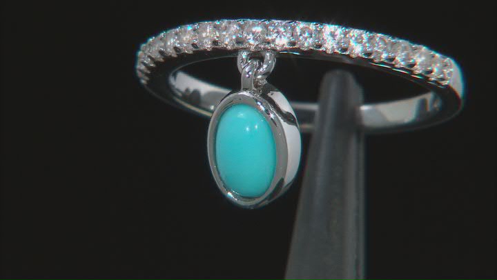 Blue Sleeping Beauty Turquoise Rhodium Over  Silver Band With Charm Ring .40ctw Video Thumbnail