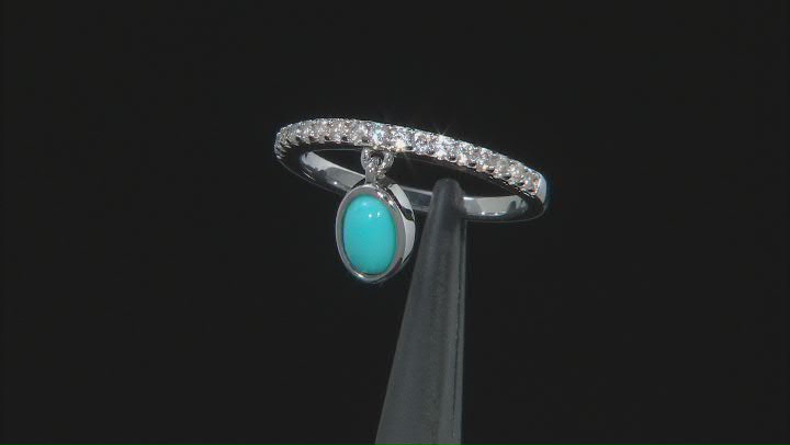 Blue Sleeping Beauty Turquoise Rhodium Over  Silver Band With Charm Ring .40ctw Video Thumbnail