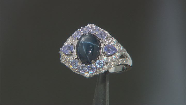Blue Star Sapphire Rhodium Over Silver Ring 1.16ctw Video Thumbnail