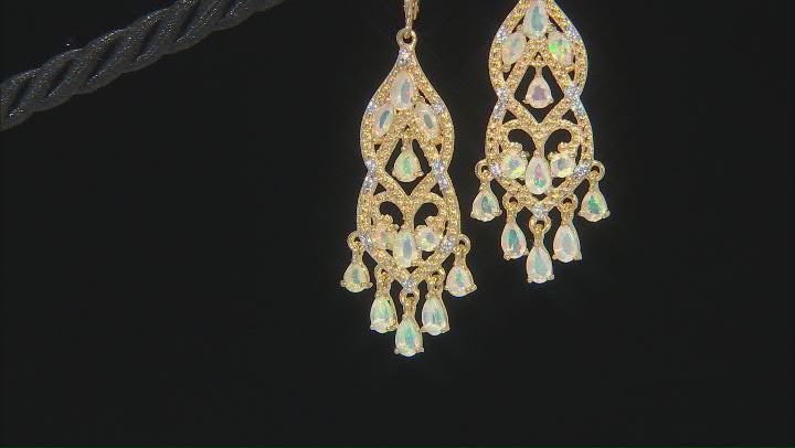 Multi Color Ethiopian With White Zircon 18K Yellow Gold Over Silver Chandelier Earrings 2.27ctw Video Thumbnail