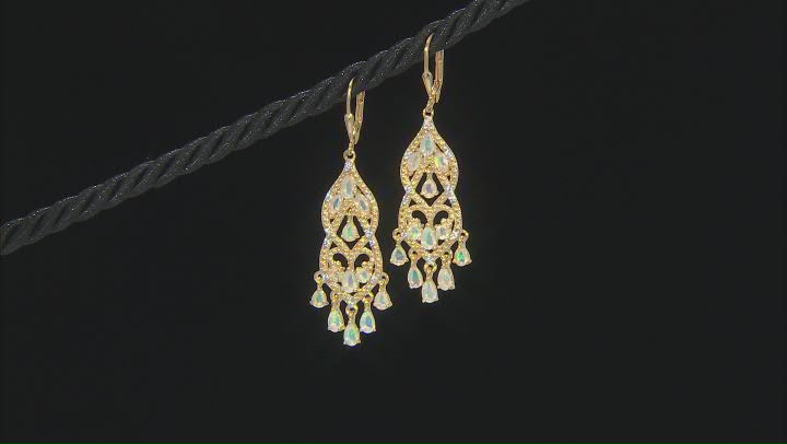 Multi Color Ethiopian With White Zircon 18K Yellow Gold Over Silver Chandelier Earrings 2.27ctw Video Thumbnail