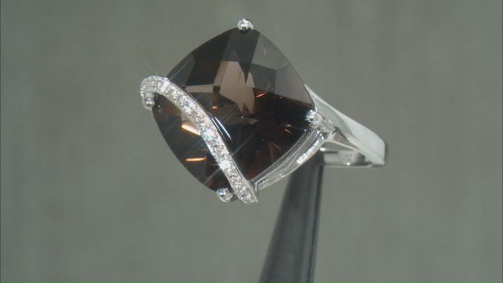 Brown Smoky Quartz Rhodium Over Sterling Silver Ring 9.02ctw Video Thumbnail