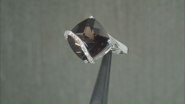 Brown Smoky Quartz Rhodium Over Sterling Silver Ring 9.02ctw Video Thumbnail