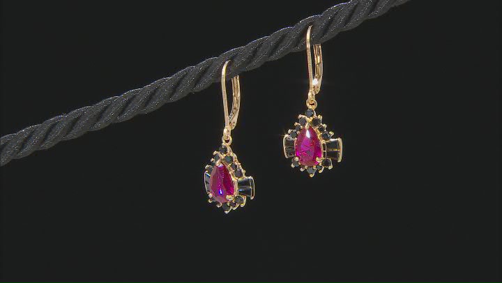 Red Lab Created Ruby 18K Yellow Gold Over Sterling Silver Dangle Earrings 3.97ctw Video Thumbnail