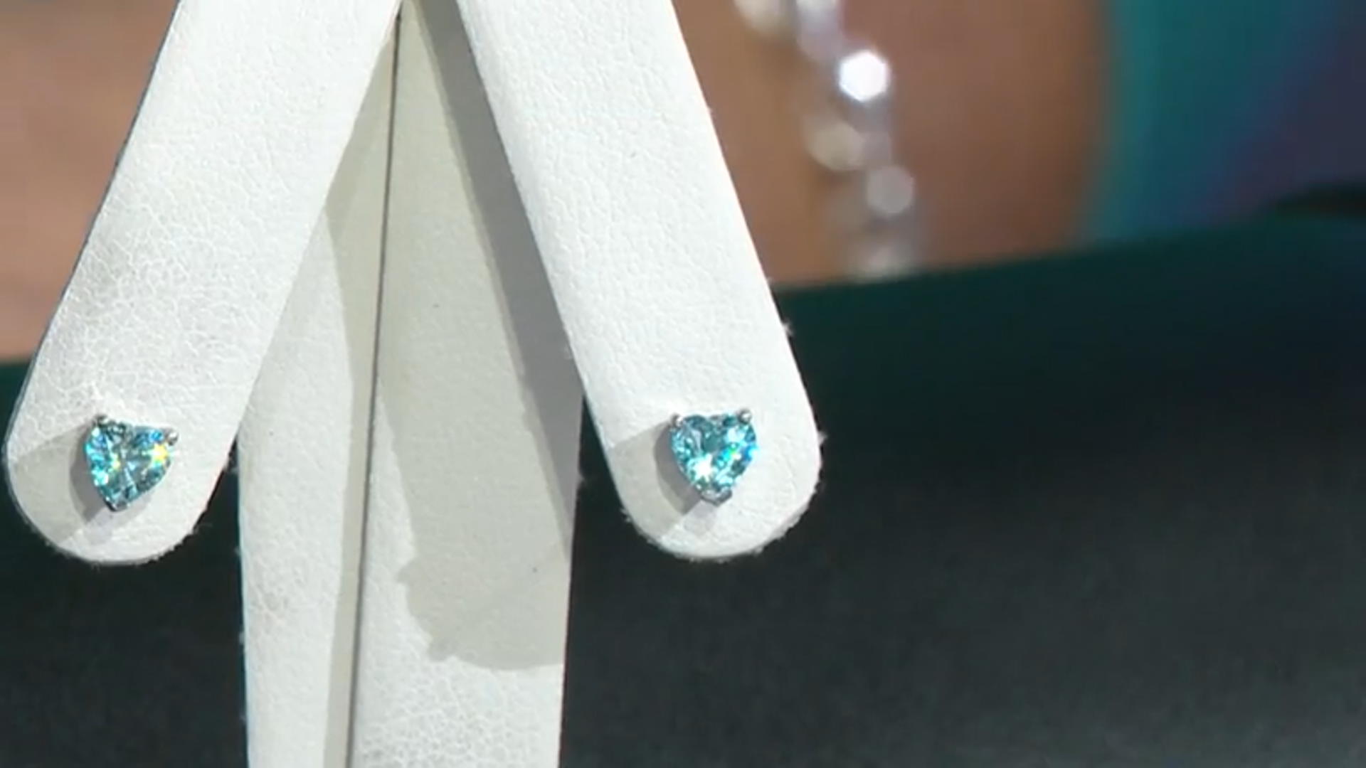 Blue Zircon Rhodium Over Sterling Silver Heart Shaped Stud Earrings 1.11ctw