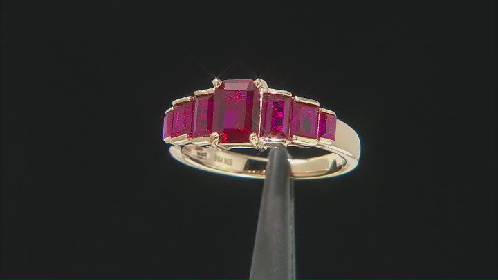 Red Lab Created Ruby 18K Yellow Gold Over Sterling Silver Ring 2.13ctw Video Thumbnail