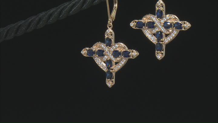Blue Lab Created Sapphire 18K Yellow Gold Over Silver Cross Earrings 2.13ctw Video Thumbnail